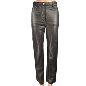 Aritzia Wilfred The Melina Tan Faux Leather High Rise Straight Trousers Pants 2